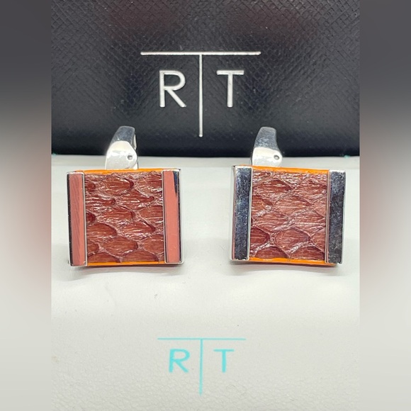 R|T by Robert Tateossian Cufflinks. Python Brown & Orange stainless Steel - NIB - Picture 10 of 16